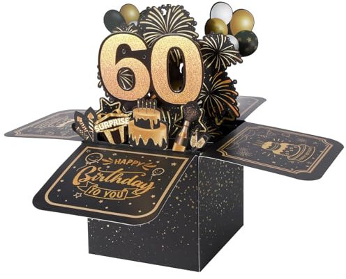 BOFUNX Biglietto Auguri 60 Anni Pop Up 3D Biglietto Auguri di Compleanno Regalo Cartolino Happy Birthday, Gadget Compleanno 60 Anni per Famiglia Amica Festa