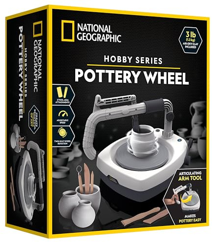 NATIONAL GEOGRAPHIC Hobby Pottery Wheel Kit - 8 Variable Speed Pottery Wheel for Adults & Teens with Innovative Arm Tool, 3 Lb Air Dry Clay & Art Supplies, Crafts for Adults, Craft Kits for Teenagers