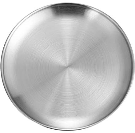 Wisecoco Stainless Steel Pizza Pan,11.8in Round Pizza Pan Tray Round Brushed Metal Dinner Plates Pizza Baking Pan for Cake Dessert Fruit Western Cuisine