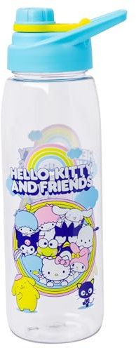 Silver Buffalo Sanrio Hello Kitty and Friends Rainbow Group - Botella de agua con tapa de rosca, 28 onzas