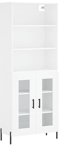 vidaXL Highboard, Sideboard mit viel Stauraum, Mehrzweckschrank mit Metallfüßen, Bücherschrank Kommode für Wohnzimmer Büro, Modern, Weiß Holzwerkstoff