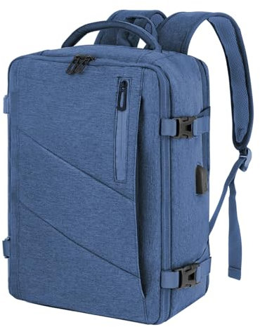 VOESLD Sac a Dos Voyage Bagages Cabine 45x36x20 pour Easyjet, Sac Ordinateur Femme Homme Sacs à Dos Loisir Bleu avec Port USB, 32L