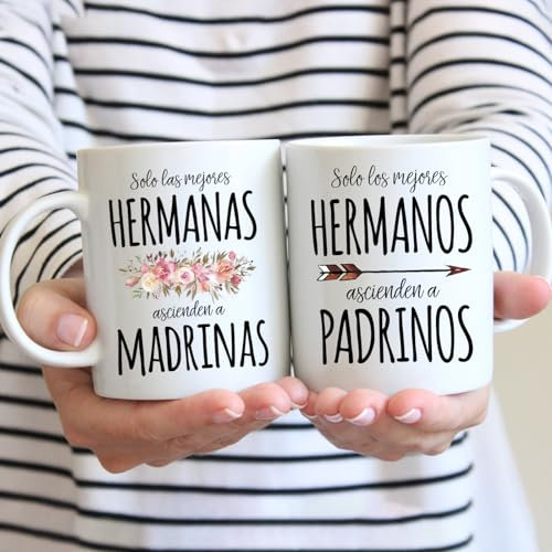 COOLPRESENTS Taza Padrinos bautizo PACK DOS tazas ¿Quieres ser mi madrina? ¿Quieres ser mi padrino? Solo los mejores Hermanos Hermanas ascienden a padrinos, Regalo madrina Baby shower