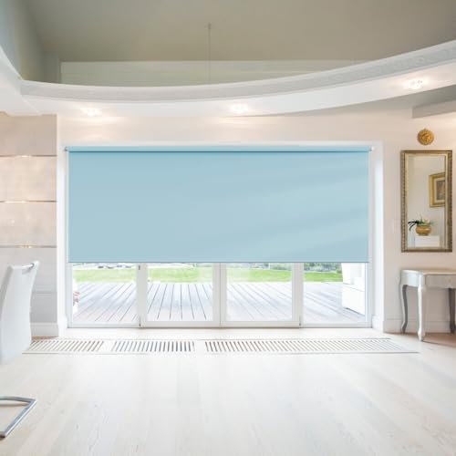 Sichtschutz Seitenzugrollo 30 x 220 cm, Sichtschutz, Lichtschutz, Blendschutz, Jalousie Faltrollo, mit Aluminium-Schienen, für Fenster & Tür, Himmelblau