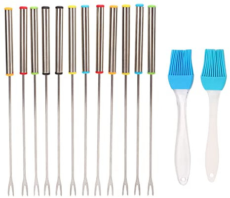 Greensen 12 Tenedores para Fondue de Acero Inoxidable, Pinchos de 24 Cm, Tenedor para Fondue, Pinchos para Fondue conResistente Al Calor, Tenedores Largos para Tartas, Chocolate, Fruta,