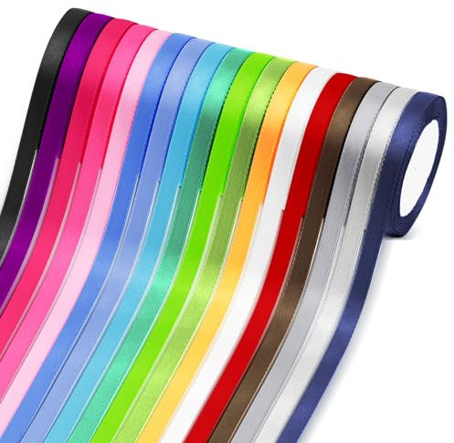 Polyester Satinband Set 18 Farben,10mm x 22m Dekoration Geschenkband Stoff Bänder für Geschenkverpackung,Bastelarbeiten,Schleifen,Hochzeitsdekoration