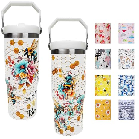 Sps ssion 30 oz Flip Straw Tumbler with Top Handle Insulated Resuable Vacuum Tumbler with Flip Straw and Handle for Home Office Car Dishwasher Safe Bee