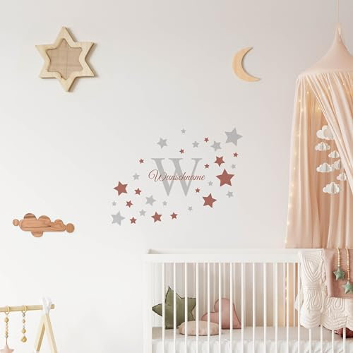 Muralo - Wandtatto für Kinderzimmer Deko Babyzimmer-Deko - Wandsticker, Wandaufkleber Deko für Mädchen, Jugend, Namensschild - Buchstabe mit Name und Sternchen - Br.120-Hö.80cm