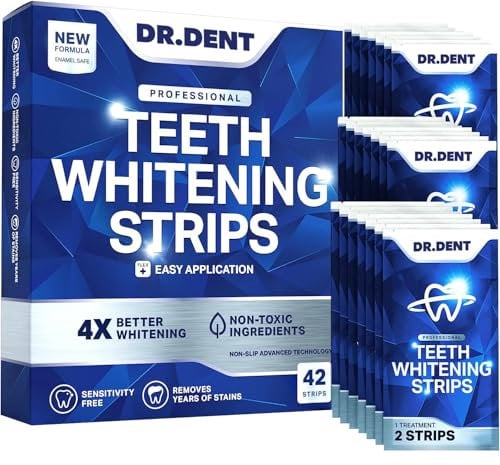 Strisce Sbiancanti Professionali DRDENT 21 Trattamenti - Sicure per lo Smalto - Sbiancamento dei Denti Non Sensibile - Sbiancamento Senza Danni - Confezione da 42 Strisce + Apribocca Incluso