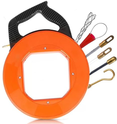 Guia Pasacables Profesional 4,5mm 70m - Ayuda de Extracción de Cables Con 6 Muelles Guía, Carcasa y Mango de Plástico - Para Tirar de Cable (Naranja)