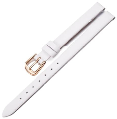 Qgsaghty Ultradünnes, weiches Leder-Uhrenarmband, 6mm–20mm, mehrere Farben, Damen-Uhrenarmband, einfarbiges Uhrenarmband, Weiß, 11mm