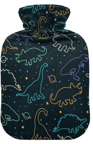 Wärmflasche mit Bezug, Lustiger Dinosaurier Planet 2L Auslaufsicher Wärmbeutel für Hand Füße Wärmer Nacken Schulter Rücken Muskel Schmerzlinderung Kaltkompresse