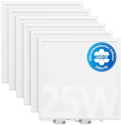 6x Bürodeckenleuchte LED Panel 62x62 25W 4000K 4000lm UGR19 Energieeffizient Geschäftsleuchte Arbeitsplatzbeleuchtung Büro Rasterdecke Einbauleuchten (Neutralweiß (4000K) ohne Aufbaurahmen)