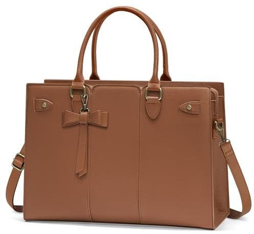 RAINSMORE Laptop Bags for Women PU Leather Work Bags for Women Tote Bag Large Handbag Shoulder Bag for Office Bussiness 15.6 Inch Dark Brown