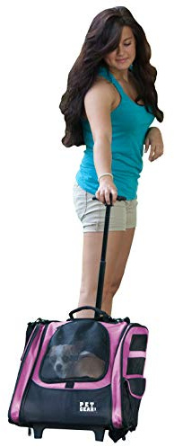 Pet Gear I-GO2 Traveler Roller Rucksack, Reisetasche, Autositz für Katzen/Hunde, Netzbelüftung, inklusive Haltegurt, Teleskopgriff, Aufbewahrungstasche, Rosa