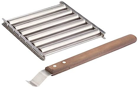 Faeymth Hot-Dog-Roller, Wurstroller Aus Edelstahl mit Langem Holzgriff, BBQ-Hot-Dog-Grill für GleichmäßIg Gegarte Hot Dogs