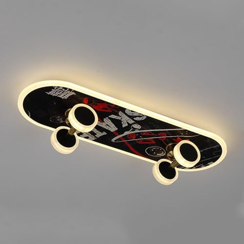 Yesbon Skateboard Kinderlampe LED Deckenlampe RGB, Dimmbar mit Fernbedienung, Cartoon Deckenleuchte für Junge Mädchen, Modern Schlafzimmer Deko,Rot