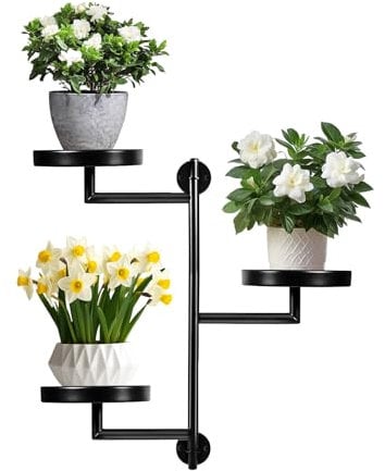 Youyijia Wall Mounted Planter Holder 180° Rotating 3-tier Metal Plant Stand for Optimal Light Exposure