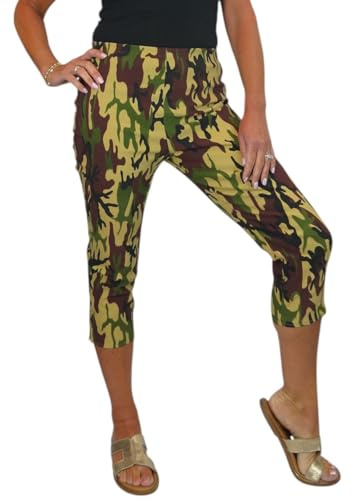 Paulo Due Women's Pull On Cropped Trousers Ladies Summer Stretch Bengaline Elasticated Waist Summer Capri Camo 8-20 (14)