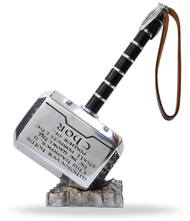 ZAHANAARA Thor Hammer Replica with Base – Aluminium Metal Mjolnir Prop with Inscription – Norse Mythology Inspired Collectible Decor – Superhero Weapon Gift for Men & Women – Display Showpiece