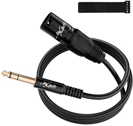 Mygatti Symmetrisches 6,35mm TRS-XLR Audiokabel 2m, mit 5 Kabelbindern | 1/4 Zoll Stereo TRS Stecker auf 3-poliger XLR Stecker Klinkenkabel balanced für Gitarre, Bühne, DJ, Verstärker und Konsolen