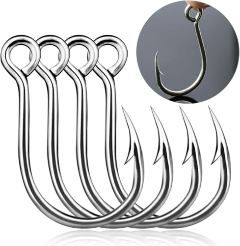 9KM DWLIFE 25Pcs Inline Single Hooks Replacement Fish Hooks for Lures Bait | High carbon steel Large Eye Fishing Hooks for Sea Bass, Cod, Mackerel, Sea Bream Saltwater Freshwater Lure Sea Fishing Hooks