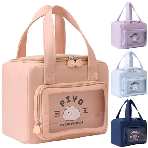 Tcdwla Bolsa Termica Porta Alimentos, 8L Gran Capacidad (Rosa) | Bolsillo Almuerzo con Bolsas Transparentes Externas para Platos de Mesa, Bocadillos, Picnics para Niños, Trabajo, Escuela