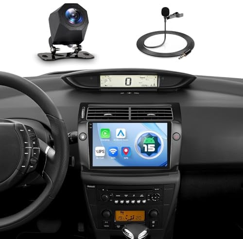 Radio de Coche 4+64GB para Citroën C4 (2004-2010) Pantalla Táctil In-Cell 9 1280x720P Android 15 CarPlay Inalámbrico Android Auto FM Bluetooth WiFi