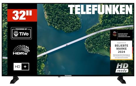 TELEFUNKEN Fernseher 32 Zoll Smart TV Powered by TiVo HD-Ready, HDR TV mit Triple-Tuner und 6 Monate HD+ inkl., LED Fernseher XH32TP900S (2026)