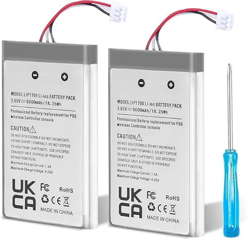 PS5 Controller Battery Replacement, YISHDA 5000mAh LIP1708 Battery for Sony PS5 PlayStation 5 DualSense CFI-ZCT1W Wireless Controller (2 Pack)