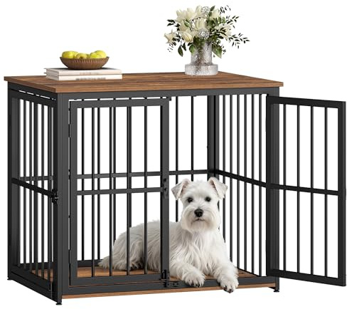 Fobyfurny Hundekäfig Möbel, Hundebox, 80x60x70cm, Vintagebraun und Schwarz | Hundebox für Zuhause mit 3 Türen, Beistelltisch, Hundekäfig Hochbelastbar, für Kleine und Mittelgroße Hunde FPDC011FD1