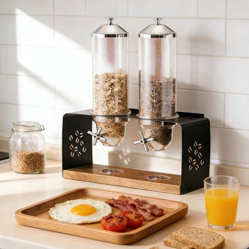 Müslispender Für Die Arbeitsplatte, Edelstahl-Aufbewahrungsbehälter Für Müsli, Spender Für Trockenwaren Beim Hotelfrühstück, Geeignet Für Süßigkeiten, Snacks Und Kaffeebohnen(Double Head 8L)