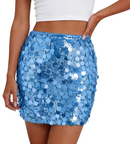 WERFORU Glitzer Rock für Damen Pailletten Rock Elastische Taille Minirock | Hochwertiger Pailletten-Minirock mit glitzernder Optik. Ideal für Partys, Club, Festivals und festliche Anlässe