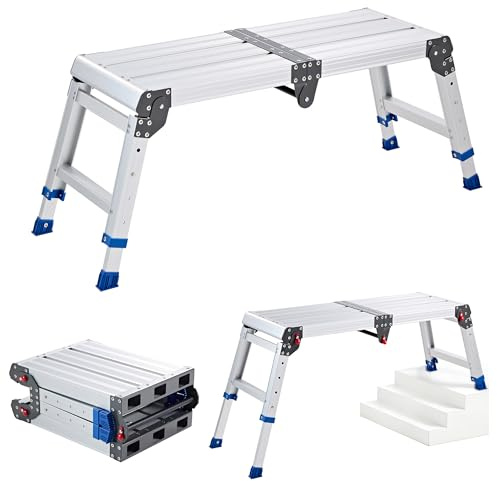 VEVOR Piattaforma da Lavoro Pieghevole in Alluminio, Altezza Regolabile 36-50,8 cm, Pedana da Lavoro Pieghevole, Portata Max 226,8 kg, con Blocchi di Sicurezza, per Pittura, Pulizia, Uso Domestico