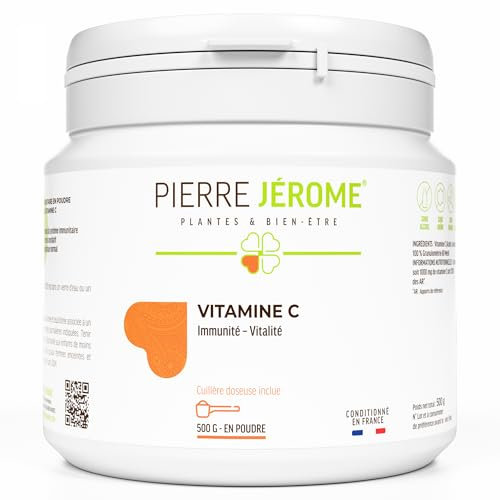 Vitamine C en Poudre Pierre Jérôme - Acide L-Ascorbique Pur et Naturel - Complément Alimentaire Immunité, Energie, Stress - 500 G - 500 Jours