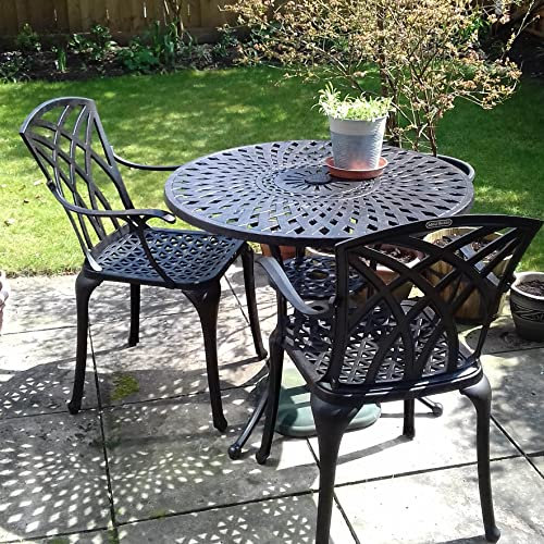 Lazy Susan Mia 2 Seater Round Table, Weather-resistant, Maintenance Free, Cast Aluminium, Antique Bronze Finish, April Chairs, Cushions Not Included