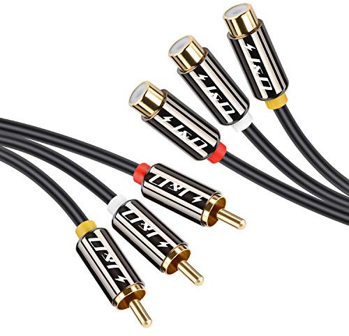 J&D Cavo 3 RCA Prolunga, Con Guscio in Rame Placcato Oro, 3 RCA Maschio a 3 RCA Femmina, Cavo Audio Stereo, Cavi RCA, 1.8 Meter