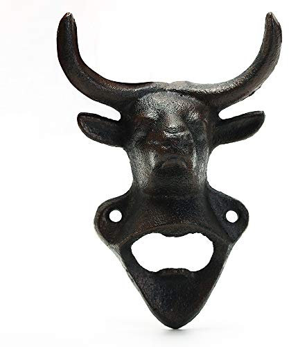Sungmor Wall Mounted Bottle Opener, Cast Iron Cool Bull Head Bottle Opener, Beer Coke Beverage Bottle Cap Opener, Vintage Rustic Style Wall Hanging Opener, Bar Farmhouse Wall Ornament, Practical Gift