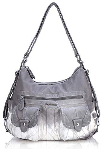 Angel Barcelo Frauen Multifunktionale Handtasche aus weichem Leder Geldbörsen Schulter Hobo Rucksack Umhängetasche mit Tasche Grau
