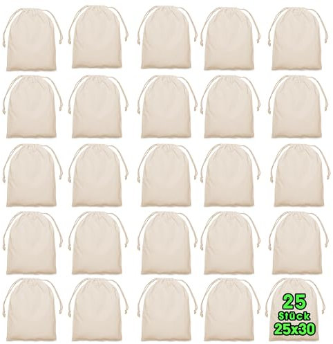 Sac en tissu DIFFÉRENTES TAILLES Set pour la peinture - Mini sac, sac d'argent - Sacs cadeaux - Sacs d'anniversaire pour les anniversaires d'enfants (nature, 25 x 30 cm | 25 morceaux)