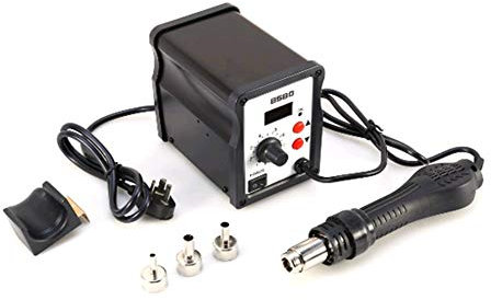 858D SMD LED Digital Display Soldering Desoldering Station Hot Air Rework Station, 700W Effective Low Noise, Adjustable Air Gun Tool with LED Indicator and 3 Nozzles UK Plug