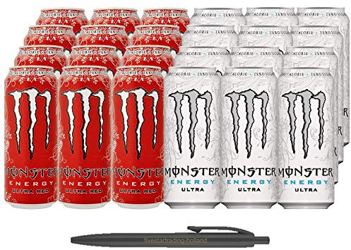 Energy sans sucre: 1x12 Monster Ultra White et 1x12 Monster Ultra Red ( total 24 x 0,5 L cannette) Incl. stylo FiveStar gratuit