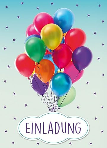 Perleberg 5 Stk Allgemeine Einladungskarten Luftballone - Einladung zur Feier Geburtstag Hochzeit Weihnachten u.v.m I Einladungskarten in 10,5 x 14,5 cm mit Umschlag - für Kinder & Erwachsene
