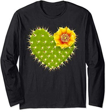 Coeur de cactus géant mignon avec une fleur du désert jaune Manche Longue