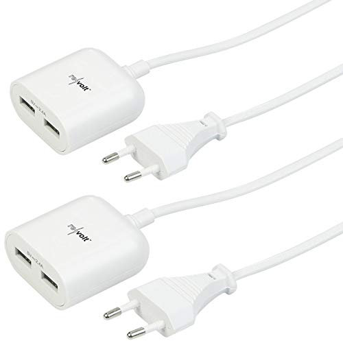 revolt USB Steckdose: 2er-Set 2Port-USB-Netzteil mit 150cm-Kabel und Smart-Power-Technologie (USB Laden, Multi-USB-Netzteil, iPhone Ladestation)