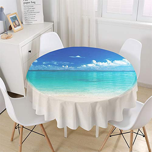 Chickw1 Tischdecke Runde Wasserdicht Abwaschbar Wellenmuster am Meer Bedruckte Tischschoner Fleckschutz, Tischtuch aus Polyester für Küche, Esszimmer, Garten oder Camping (Blaues Meer,180cm)