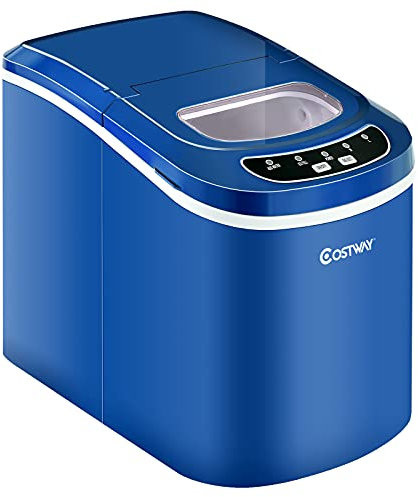 COSTWAY Eiswürfelmaschine 12KG/24H, Ice Maker 9 Eiswürfel in 6-13min, Eismaschine 2,2L Wassertank, Eiswürfelbereiter 2 Eiswürfelgrößen inkl. Schaufel, 25x36x33cm (Blau)