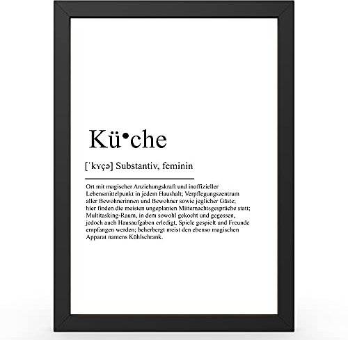 Urhome DIN A3 Kunstdruck Definition Küche inkl. Rahmen Schwarz - Worterklärung wie im Duden Lexikon als Wanddeko Spruch-Poster Deko Wandbild mit Spruch gerahmt für Wohnung Familie Geschenk