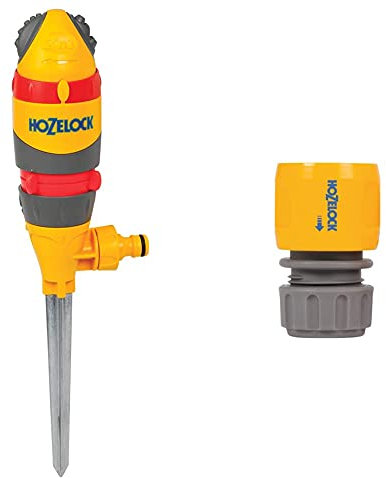 Hozelock Round Sprinkler Pro with 314m squared reach, with 5 different spray patterns and 2166P9000 Hose end connector (12.5mm & 15mm), Grey