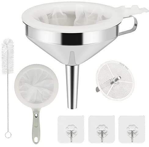 Ensemble D'entonnoir à Filtre à Cuisine, 14 cm Entonnoir en Acier Inoxydable avec Filtre Amovibles, Filtre de 200 Mailles pour TransféRer Liquide, Huile, Café, Vin, Jus, Confiture